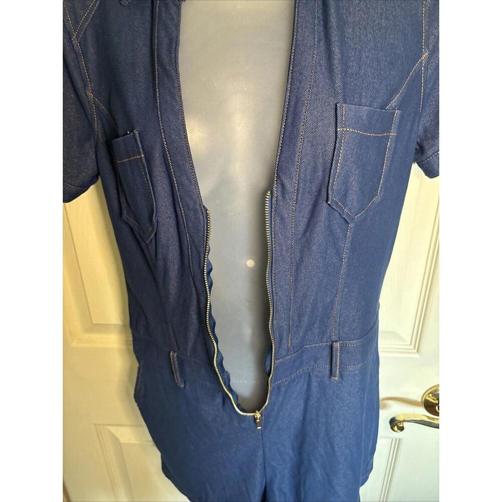Entry Women Short Sleeve Romper Jegging Denim Look Deep V-neck Large - Picture 8 of 9